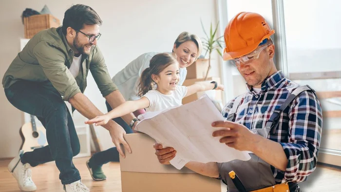 imagenes sobrepestas de una familia y un desarrollador de proyectos urbanos